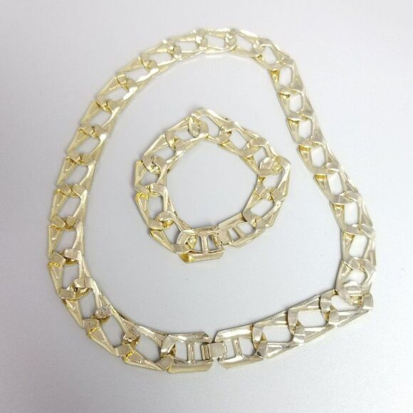 Vintage Black Enamel and Gold Tone Chain Necklace and Bracelet Set, Retro Estate - Picture 3 of 8